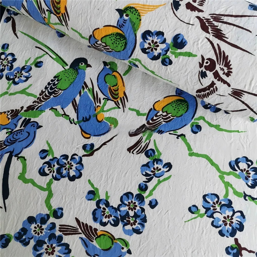 Blue Orchard Birds — Hand-Printed Homespun Runner