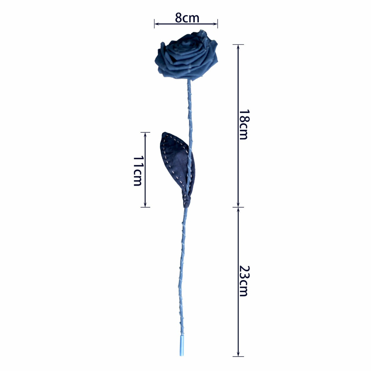 Indigo-Dyed Fabric Rose Stem | 100% Cotton · Hand-Dyed · Bendable Floral Decor