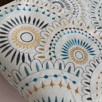 Seaside Suzani Medallion — Embroidered Cotton-Linen Table Runner