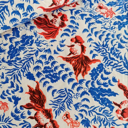Crimson Goldfish Toile — Hand-Printed Cotton Runner