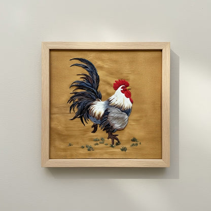 Handmade Rooster Embroidered Art