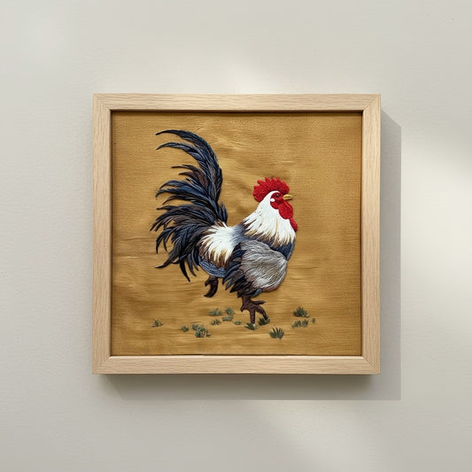 Handmade Rooster Embroidered Art