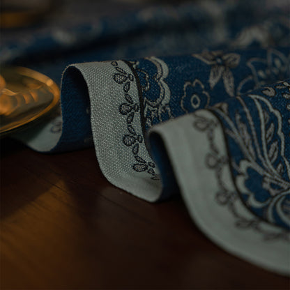 Eden Garden Paisley Jacquard Table Runner — Mist Blue