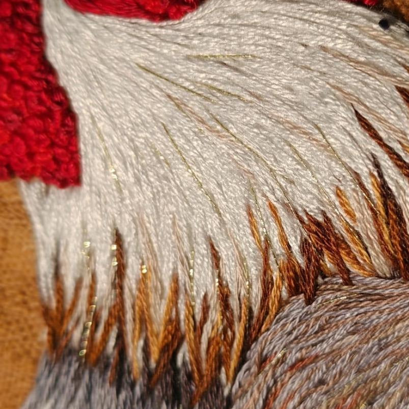 Handmade Rooster Embroidered Art