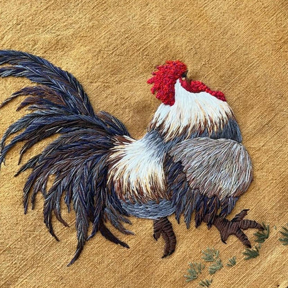 Handmade Rooster Embroidered Art