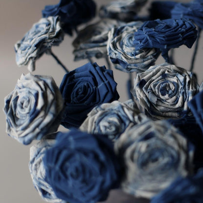 Indigo-Dyed Fabric Rose Stem | 100% Cotton · Hand-Dyed · Bendable Floral Decor