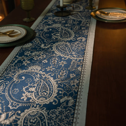Eden Garden Paisley Jacquard Table Runner — Mist Blue