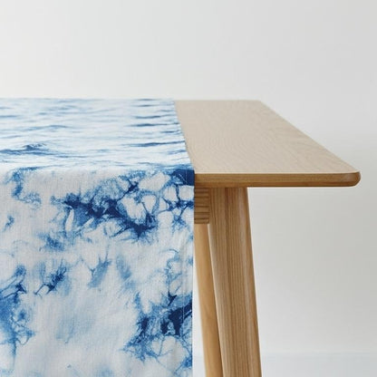 Coastal Indigo Breeze Table Runner — Botanical Shibori on 100% Cotton