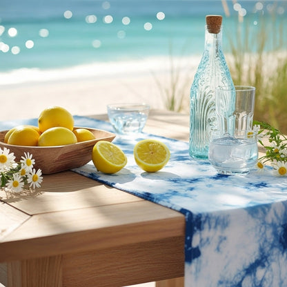 Coastal Indigo Breeze Table Runner — Botanical Shibori on 100% Cotton