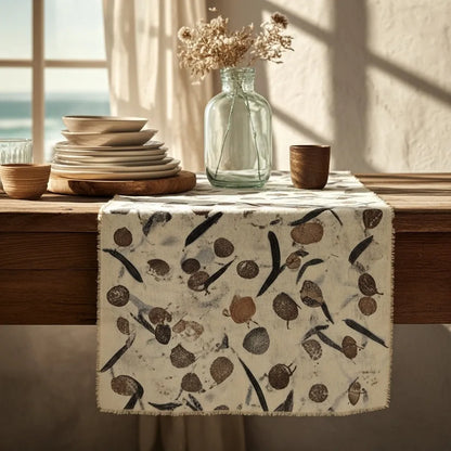 Handmade Eucalyptus Eco-Print Table Runner | Natural Plant Dyed Cotton