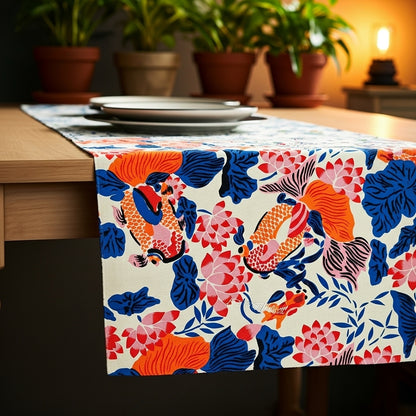 Lotus Koi Garden — Hand-Printed Cotton Table Runner