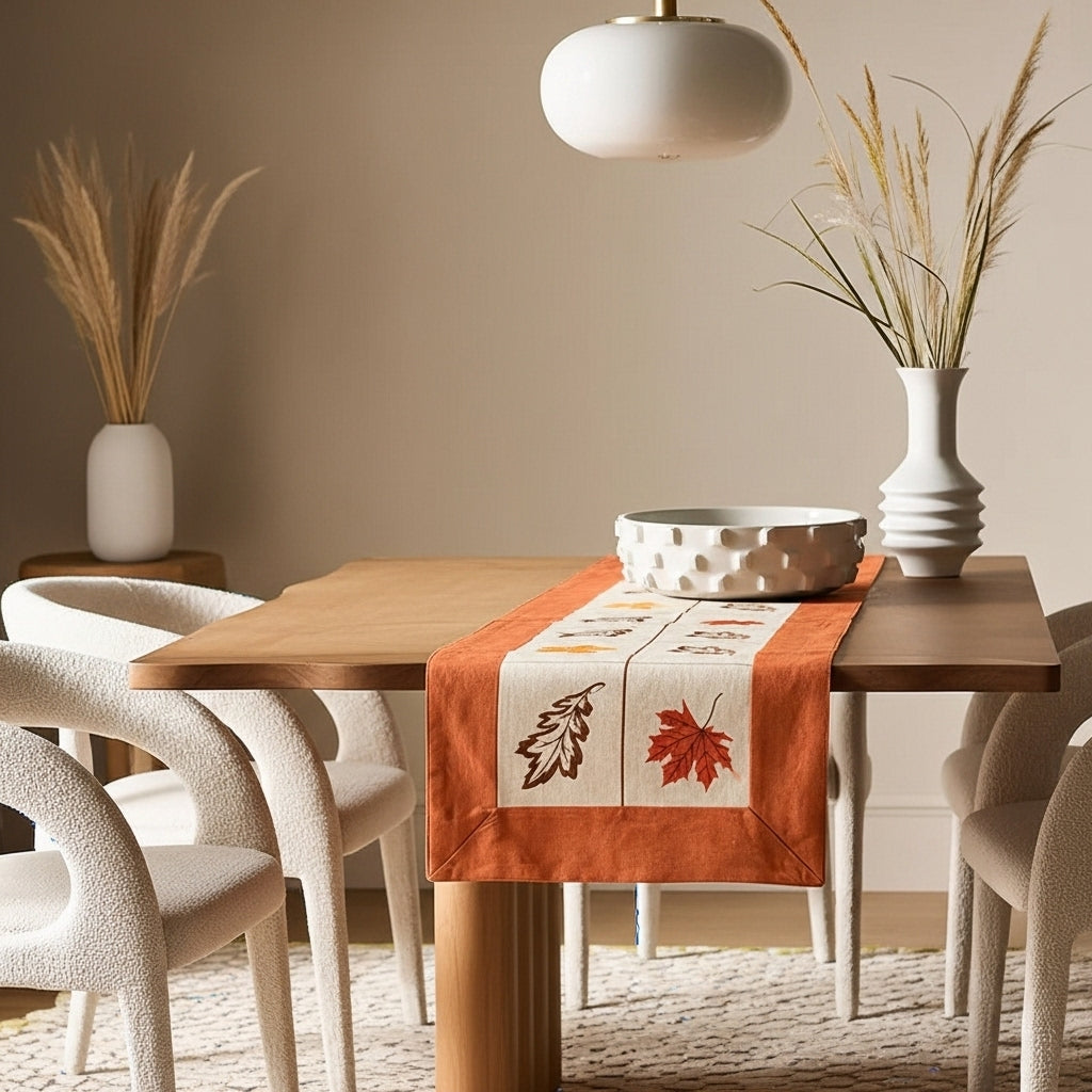 Maple Grid Embroidered runner