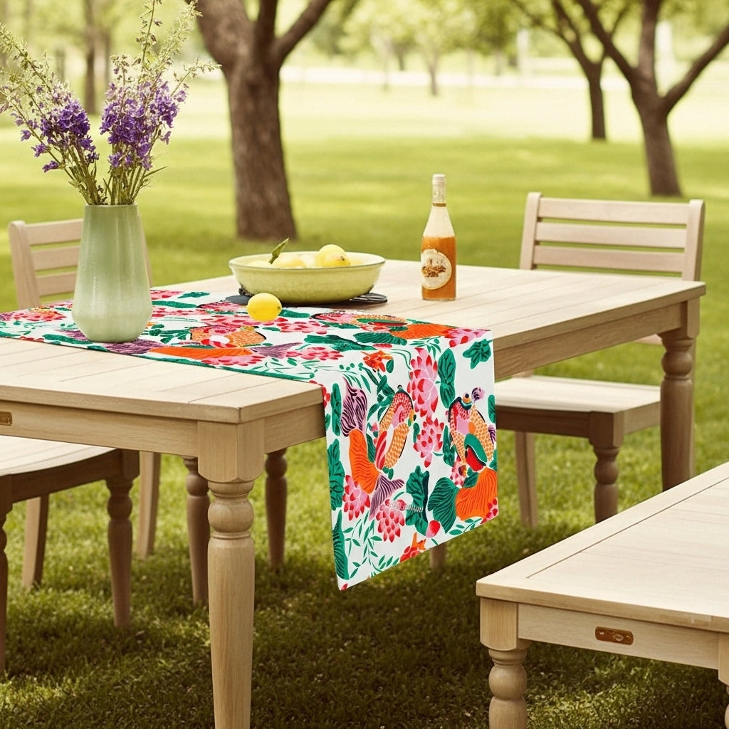 Lotus Koi Garden — Hand-Printed Cotton Table Runner