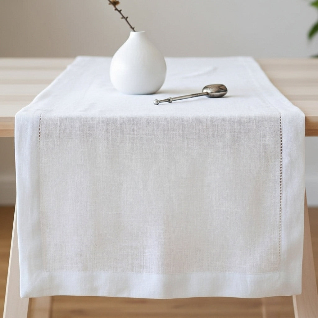 White Solid Linen Table Runner