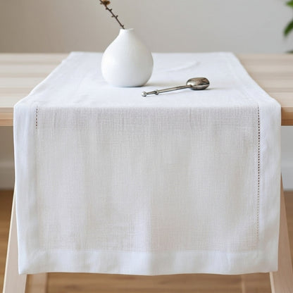 White Solid Linen Table Runner