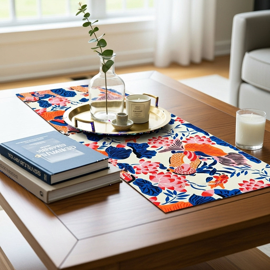 Lotus Koi Garden — Hand-Printed Cotton Table Runner