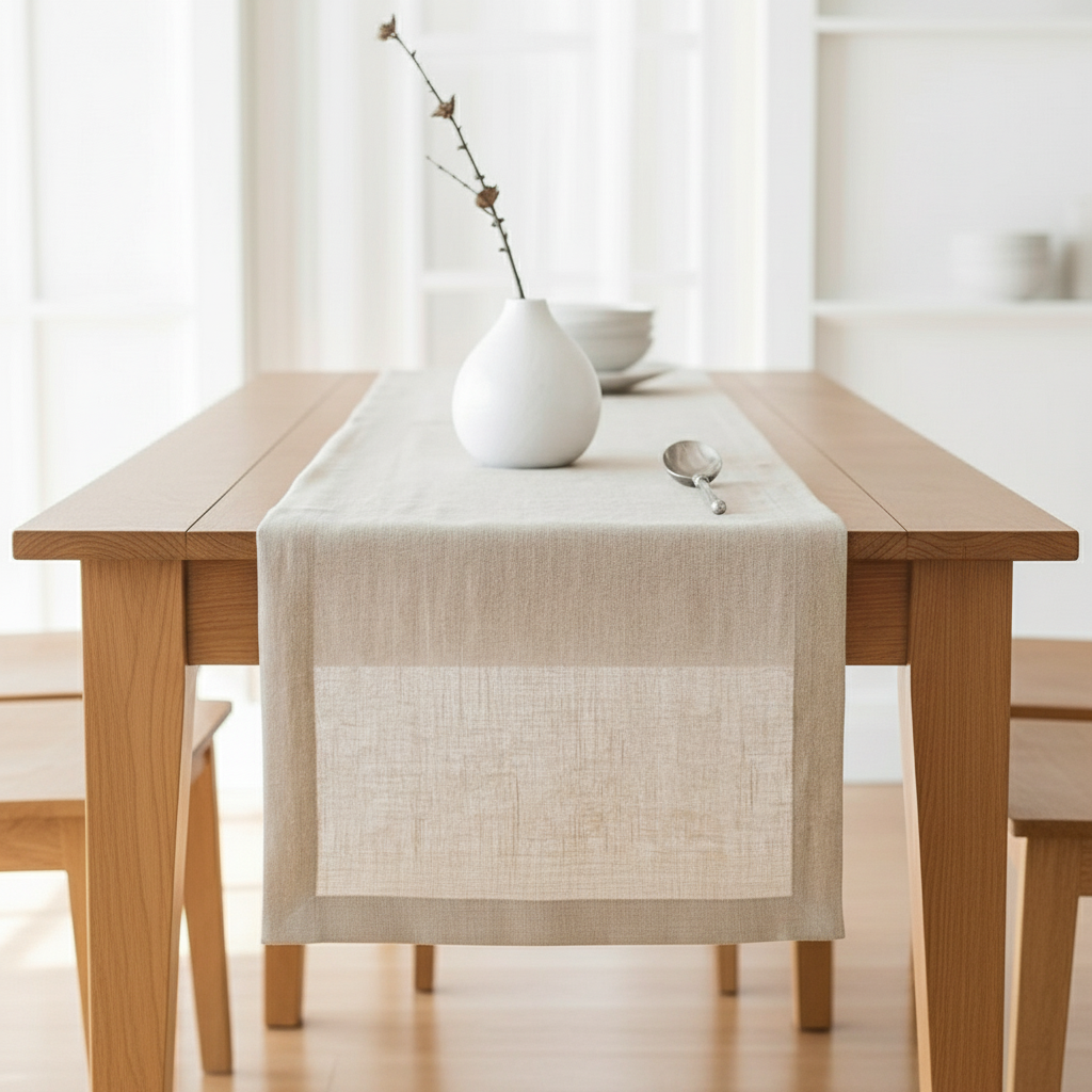 White Solid Linen Table Runner