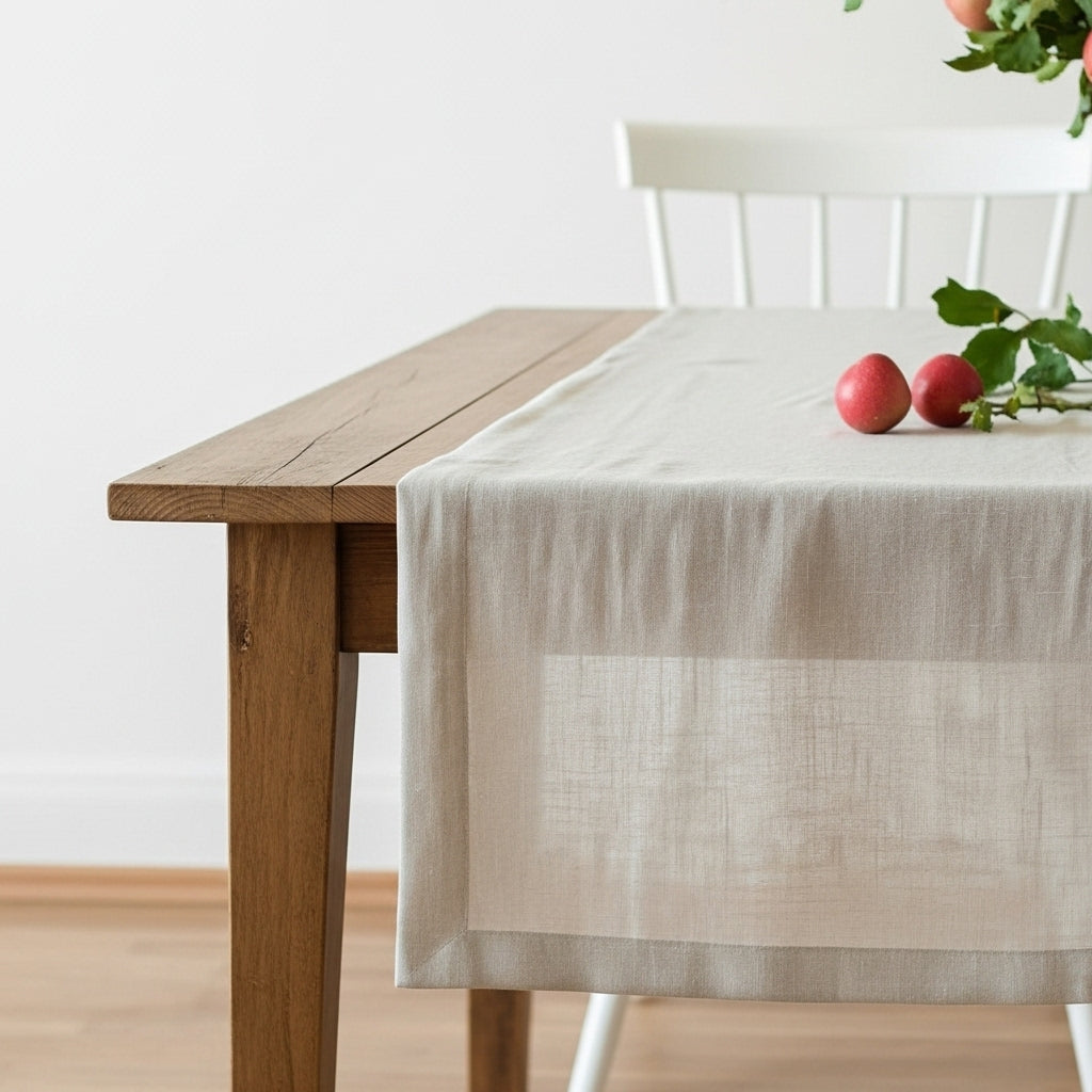 White Solid Linen Table Runner