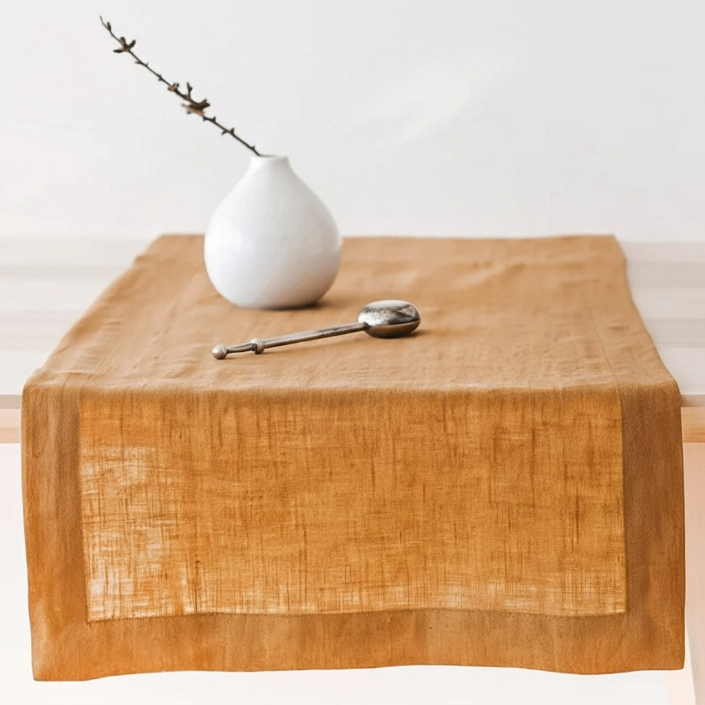 Caramel Solid Linen Table Runner