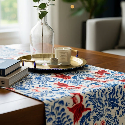 Crimson Goldfish Toile — Hand-Printed Cotton Runner