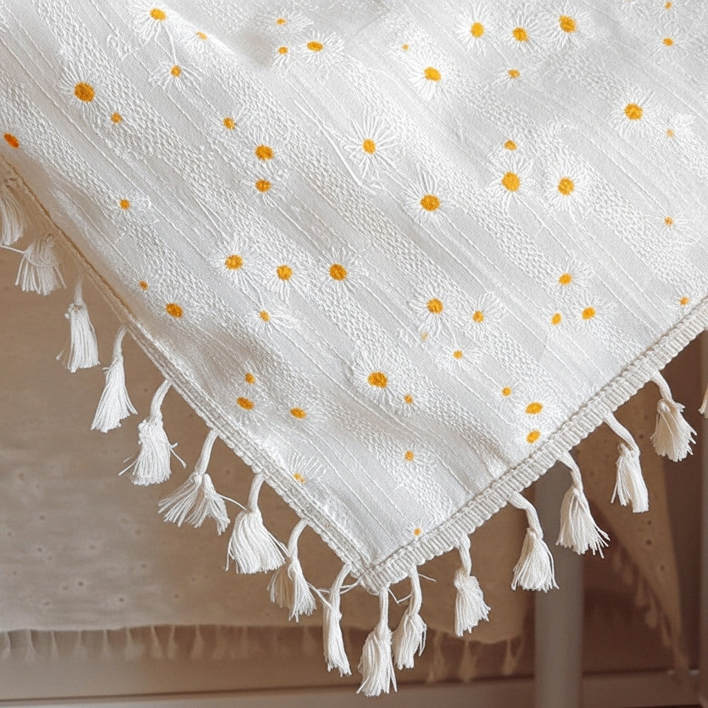Butter Daisy Embroidered Cotton Tablecloth