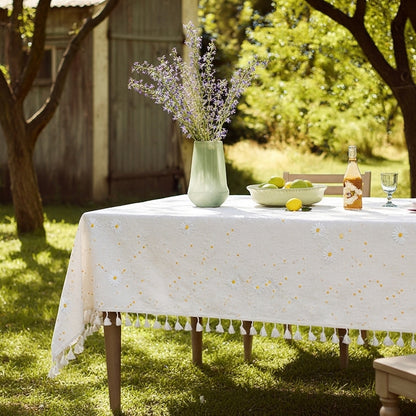Butter Daisy Embroidered Cotton Tablecloth