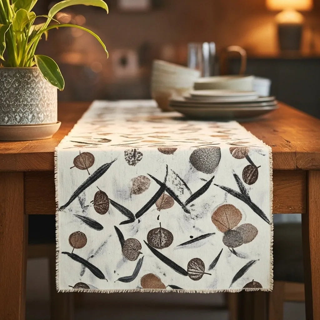 Handmade Eucalyptus Eco-Print Table Runner | Natural Plant Dyed Cotton