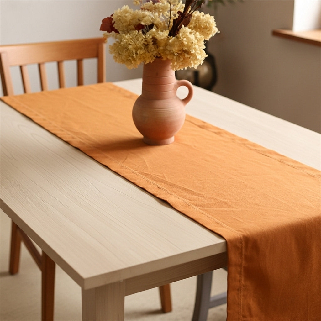 Caramel Solid Linen Table Runner