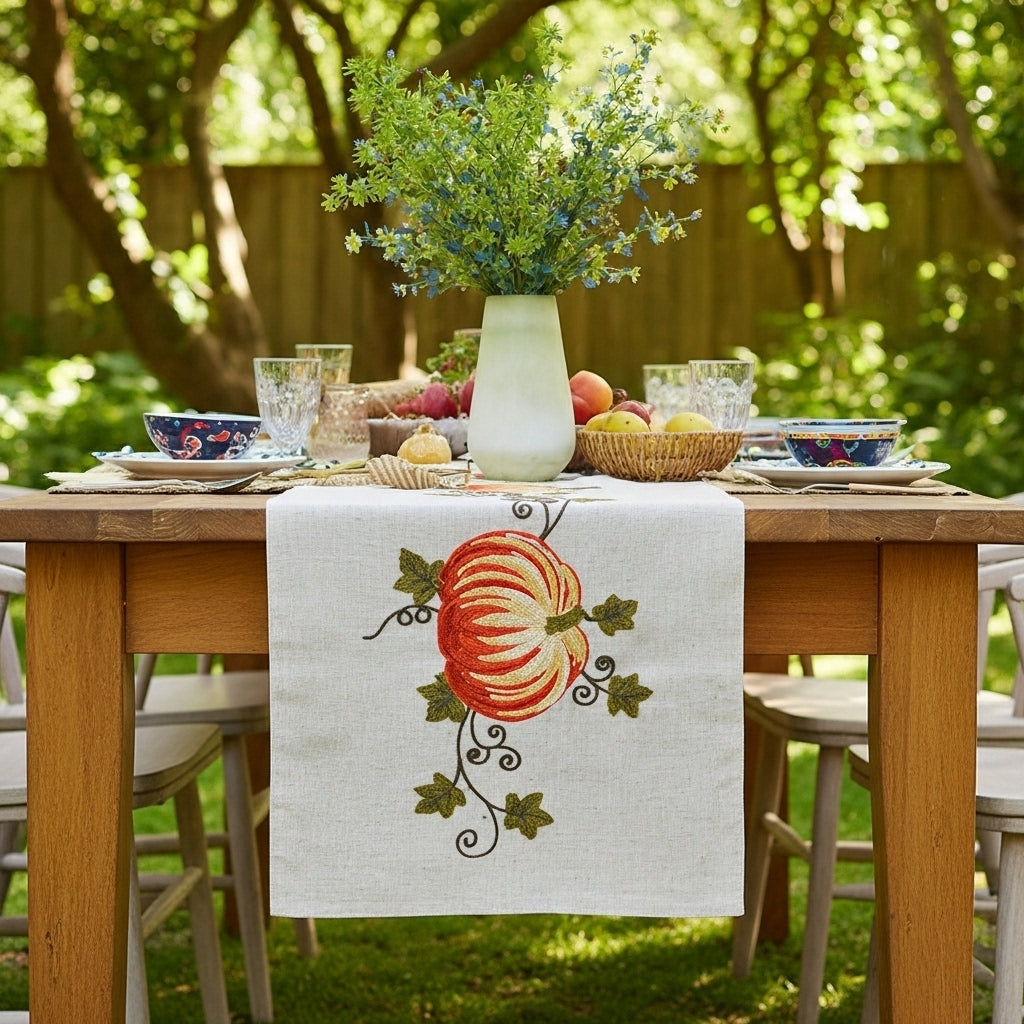 Pumpkin Embroidered Linen