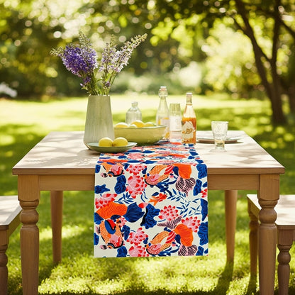 Lotus Koi Garden — Hand-Printed Cotton Table Runner