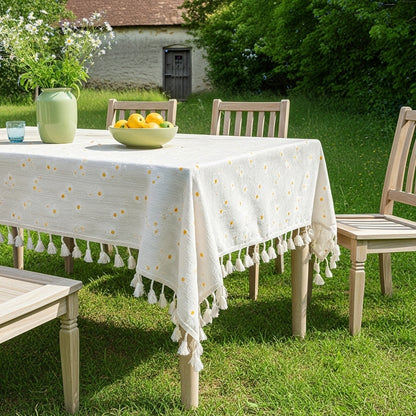 Butter Daisy Embroidered Cotton Tablecloth