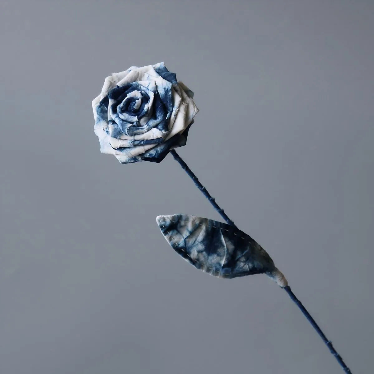 Indigo-Dyed Fabric Rose Stem